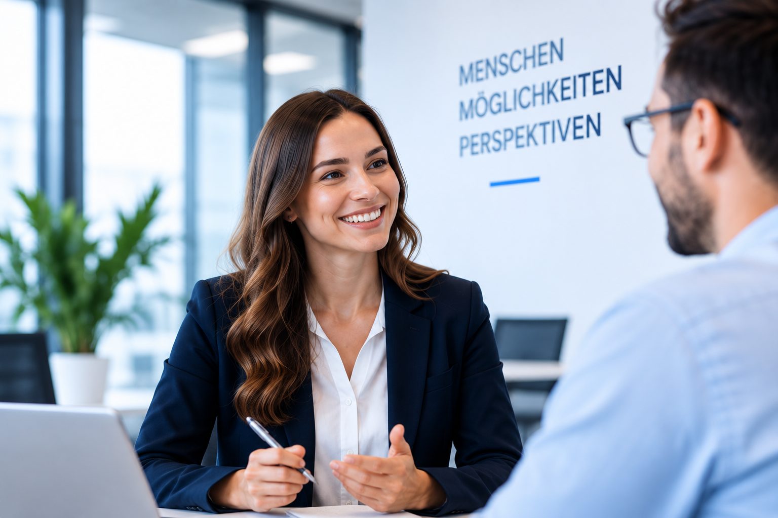 Beraterin im Gespräch mit einem Bewerber bei Personalnetzwerk OWL
